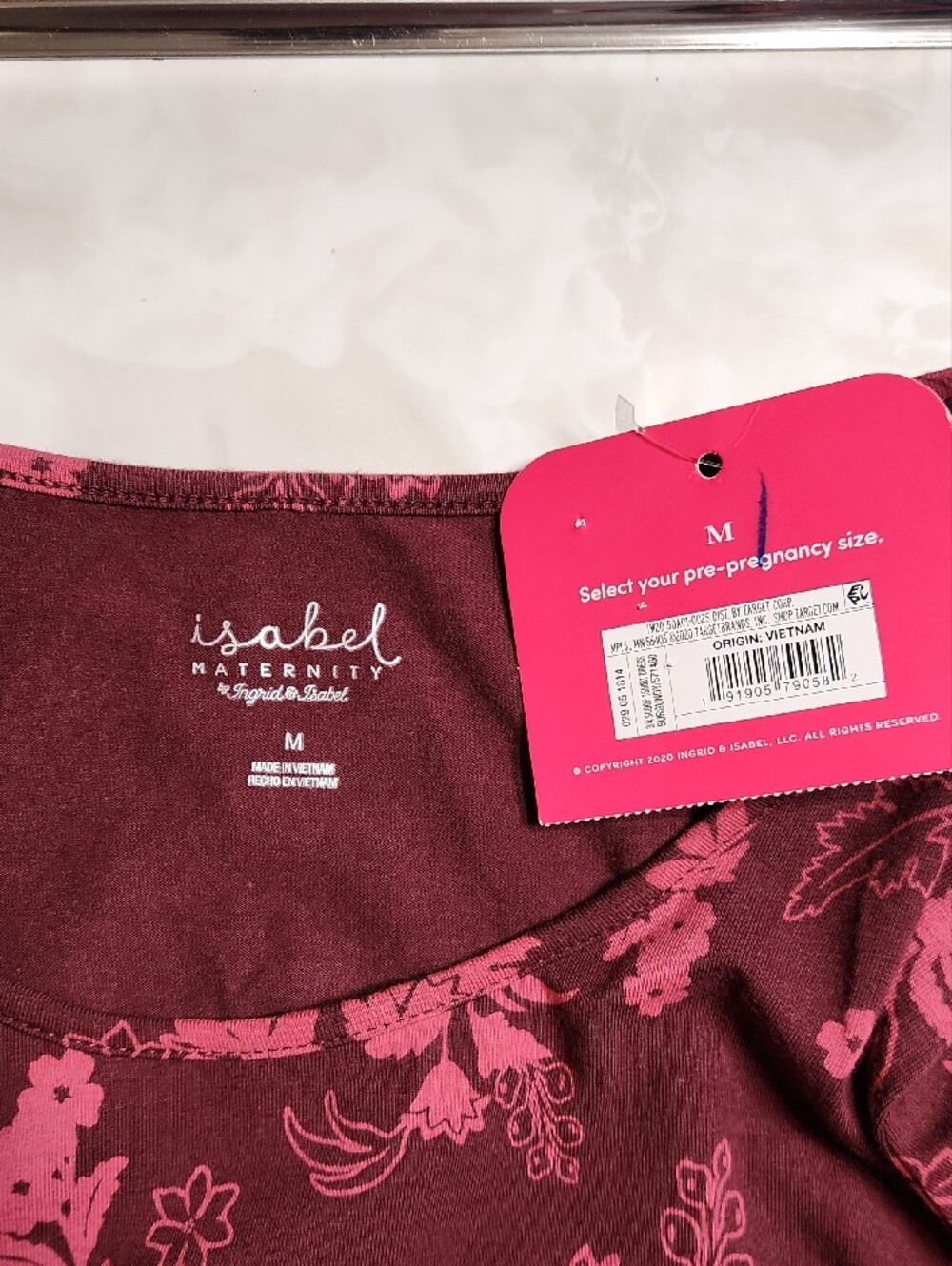 Isabel Maternity Burgundy Floral Bodycon Dress Long Sleeve Size Medium NWT - Picture 3 of 8
